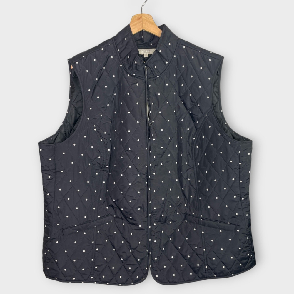 Talbots Black Quilted Vest with White Dots